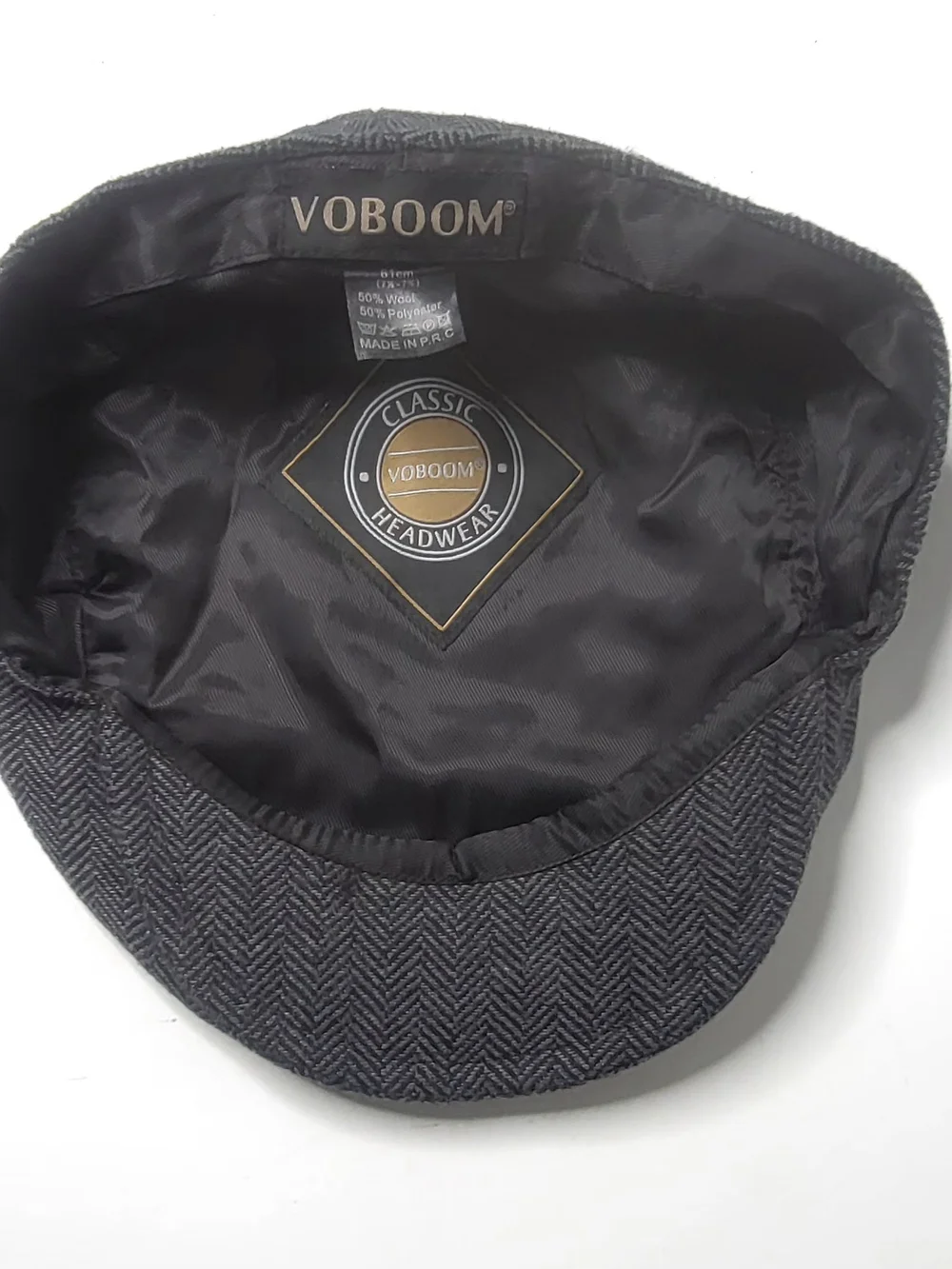 VOBOOM  Men's Herringbone Flat IVY newsboy Hat Gray Size 7 1/2 -61cm